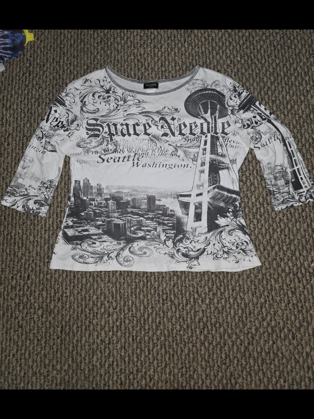Y2k Big Bang Space Needle Graphic Long Sleeve Tee - Black & White